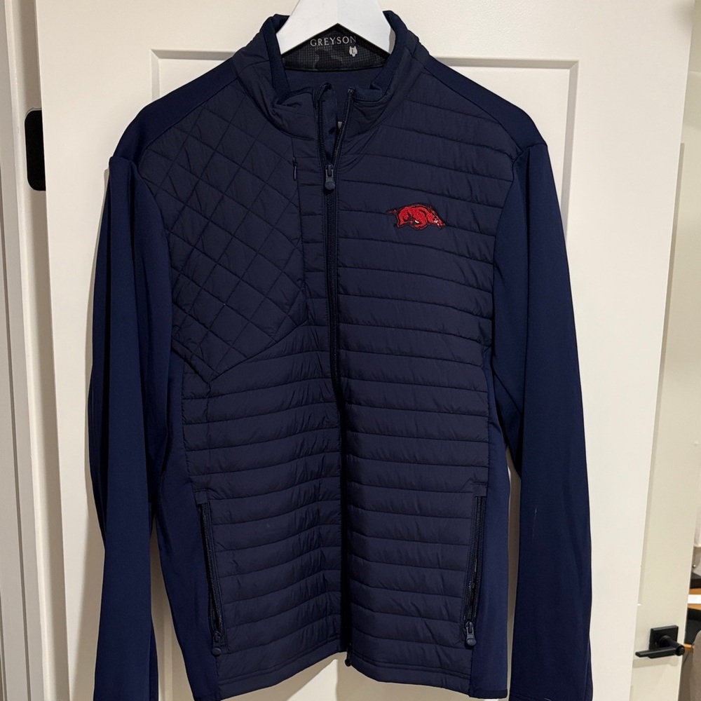 Greyson Men's Quilted Navy Puffer Jacket w/Razorback Logo